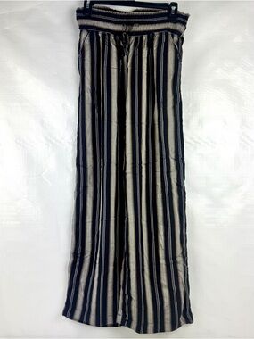 SO High-Rise Smocked Wide Leg Pants in Grey Brown Stripe